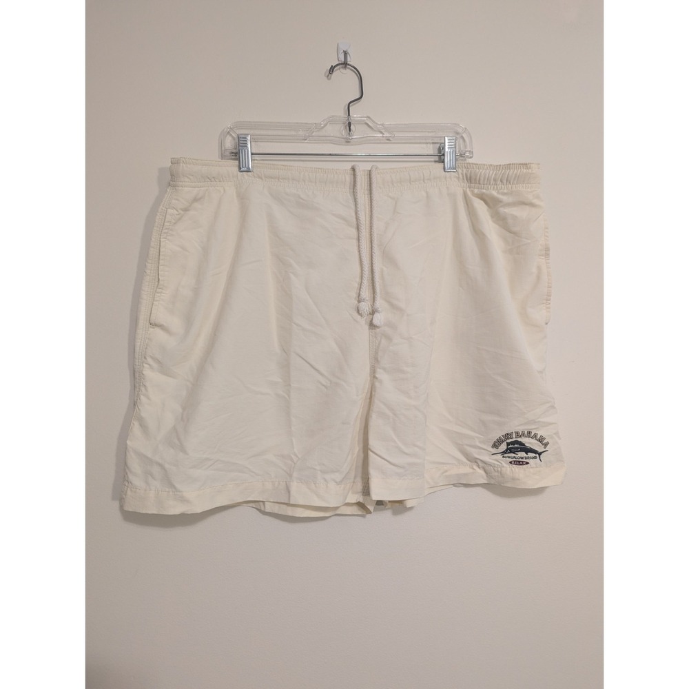 VTG Tommy Bahama Relax Swim Trunks Shorts Cream Mesh Lined Drawstring Men's‎  L